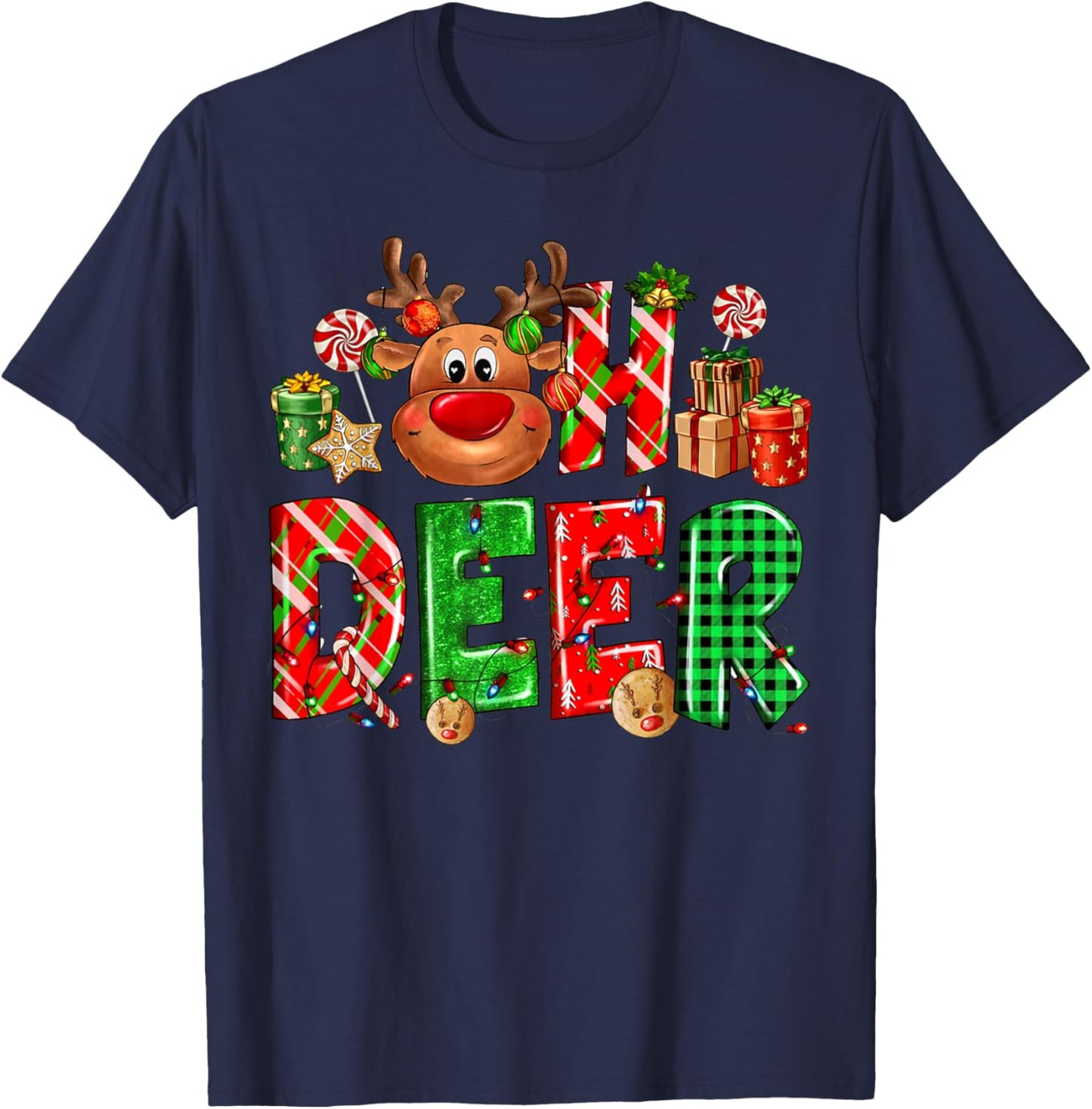 Oh deer Reindeer Merry Christmas Happy New Year T-Shirt - T-Shirt | Navy