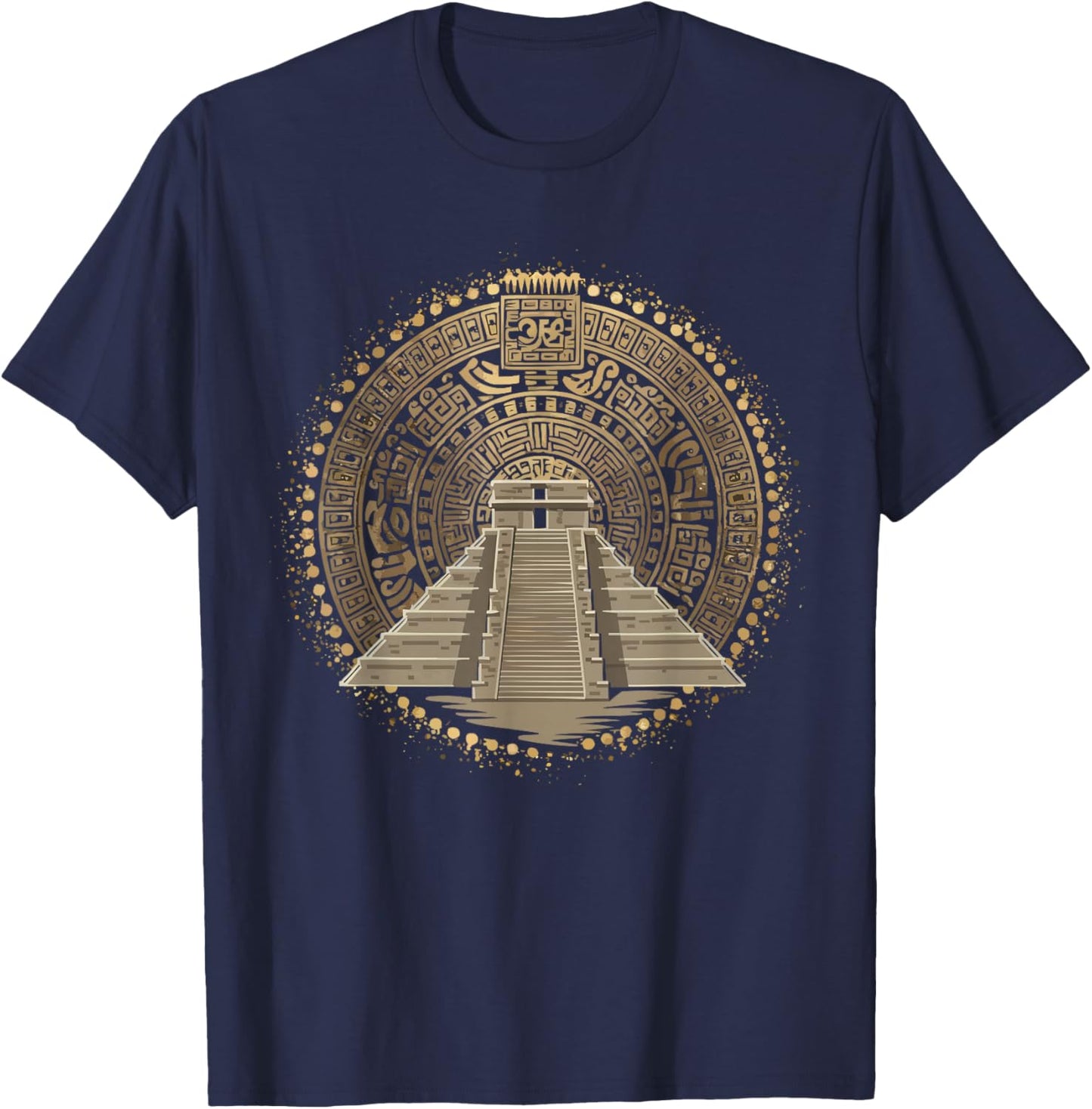 Aztec Calendar Mayan Indigenous Mexican Aztec Jaguar T-Shirt - T-Shirt | Navy