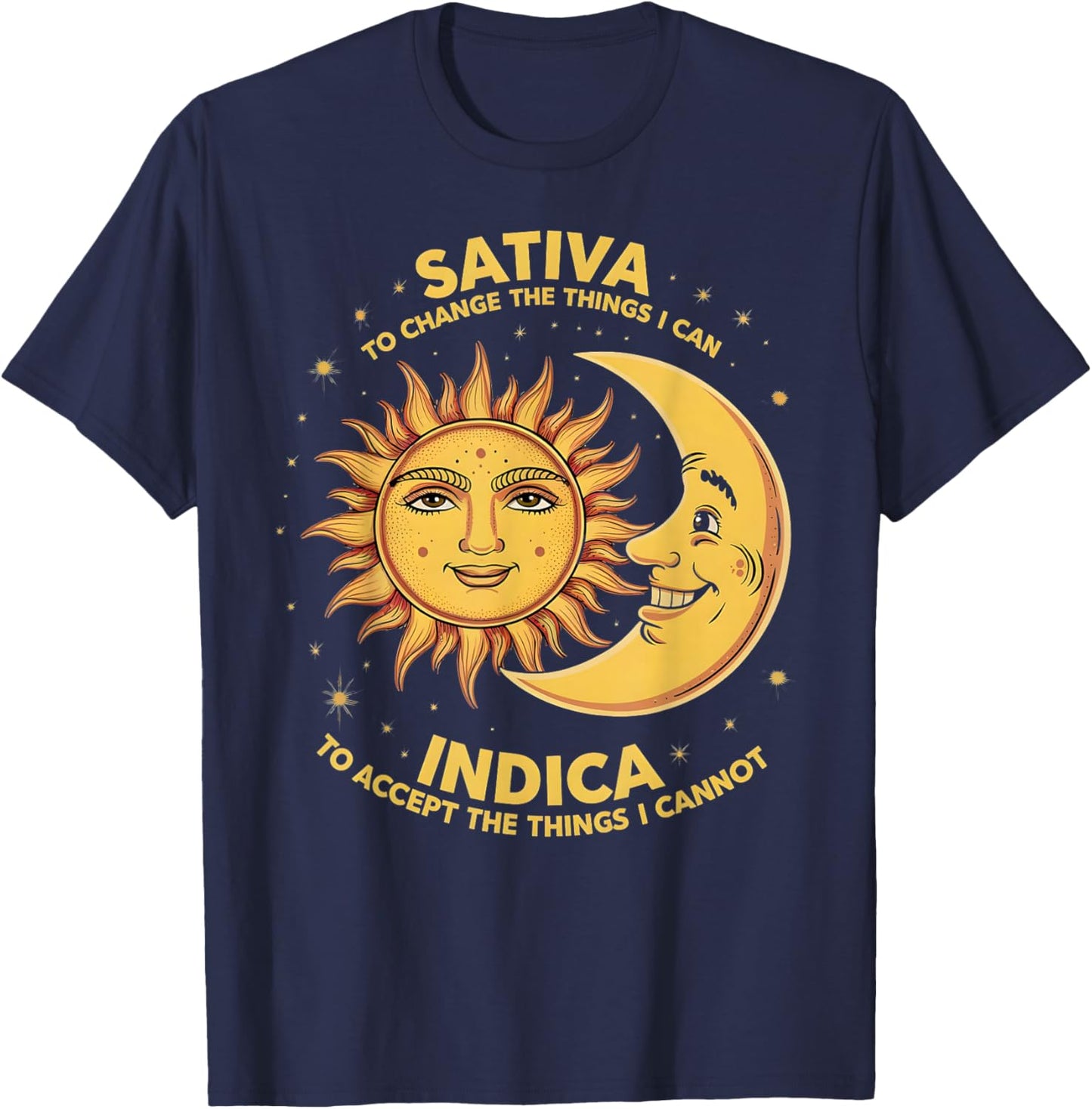 Cosmic Harmony Botanical Balance Mindset Sativa To Change Things Indica To Accept Things , Small, Black T-Shirt - T-Shirt | Navy