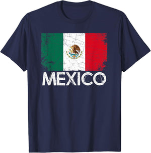Mexican Flag | Vintage Made in Mexico Gift T-Shirt - T-Shirt | Navy