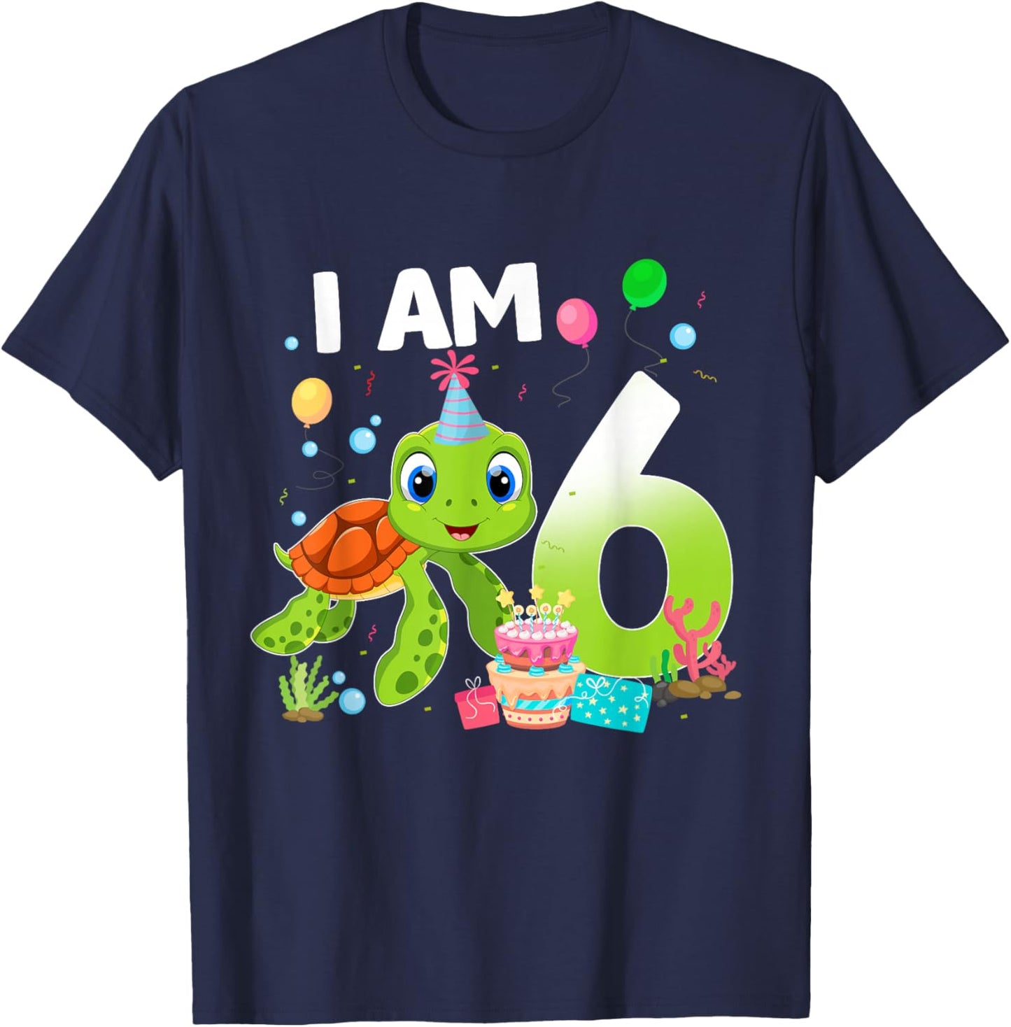 6th Birthday Sea Turtle Themed 6 Year Old Party T-Shirt - T-Shirt | Navy