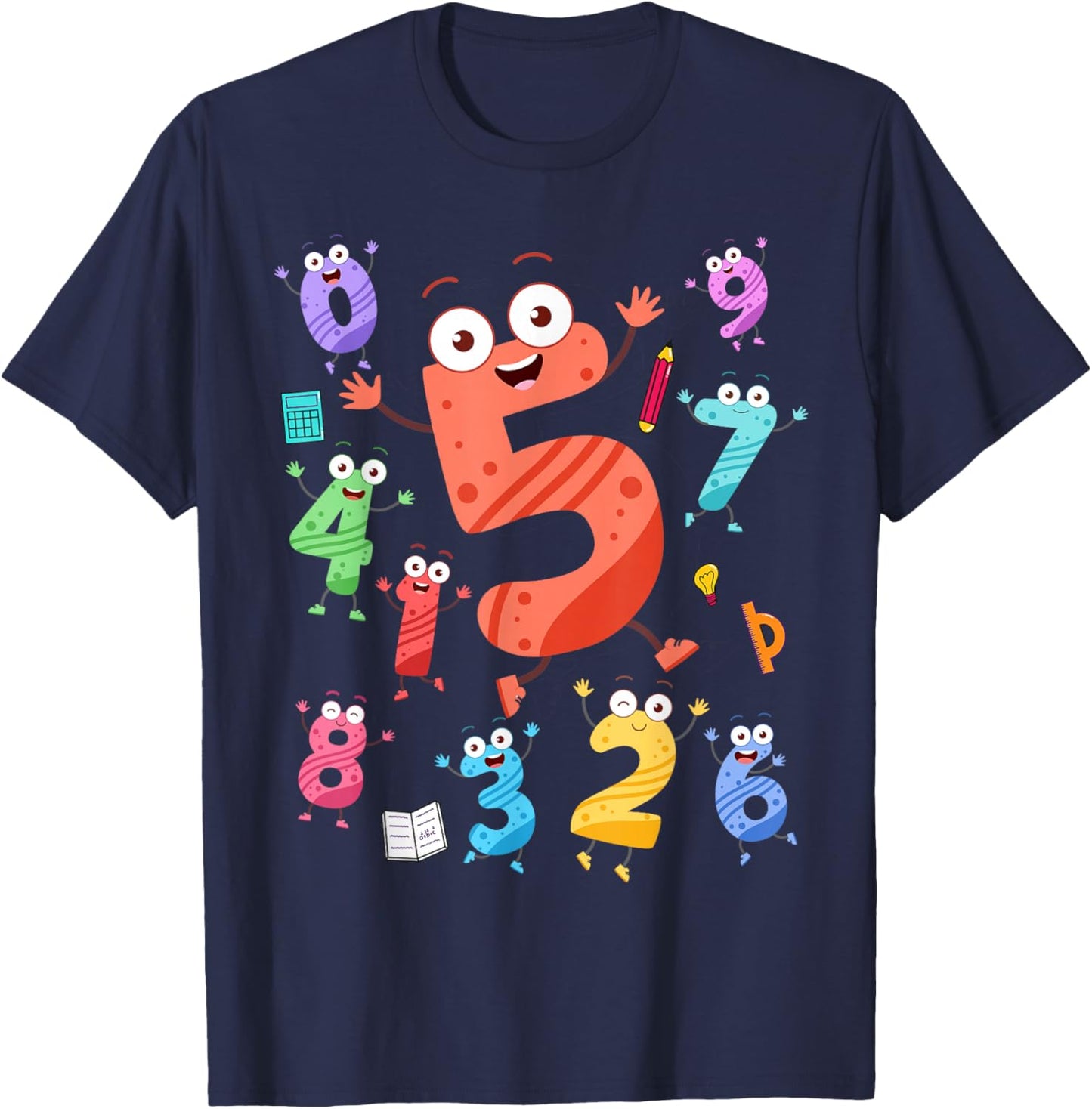 Maths Day Number Costume With Number 5 Idea For Kids Number T-Shirt - T-Shirt | Navy