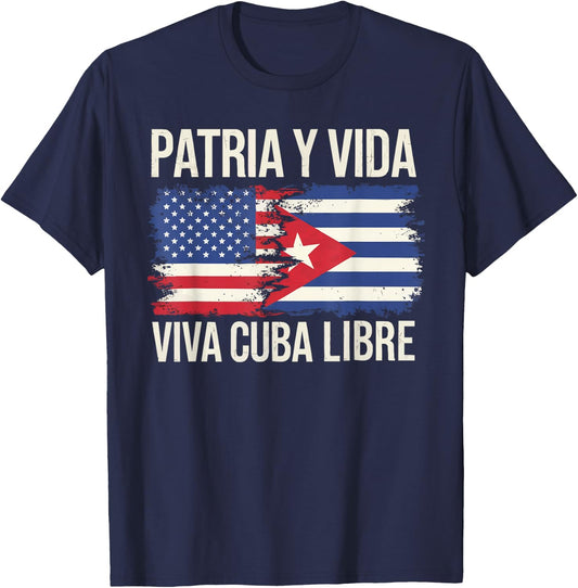 Half Cuban Half American Country USA Flag Cuba America T-Shirt - T-Shirt | Navy