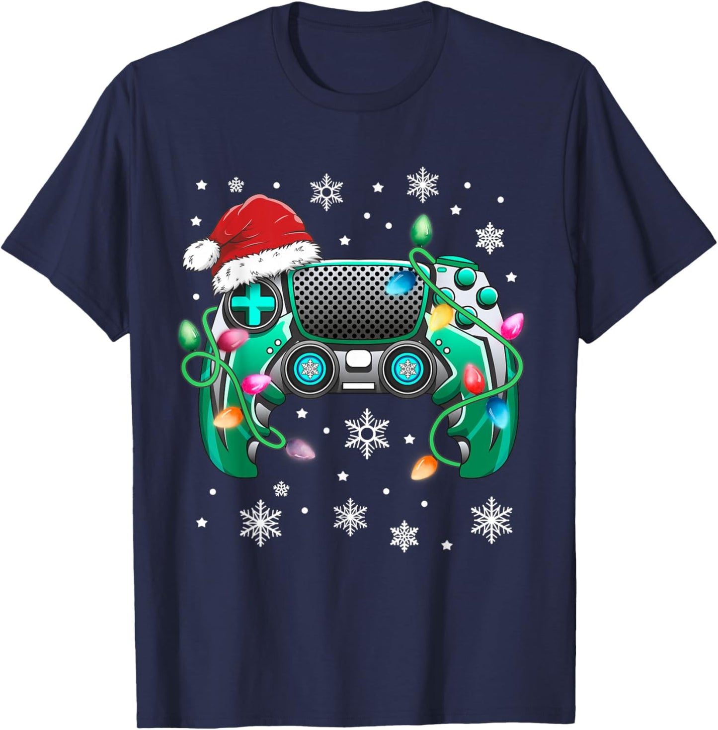 Video Game Controller Christmas Santa Hat Gamer Boys T-Shirt - T-Shirt | Navy