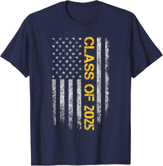 Senior Class Of 2025 Patriotic American Flag Graduation T-Shirt - T-Shirt | Navy