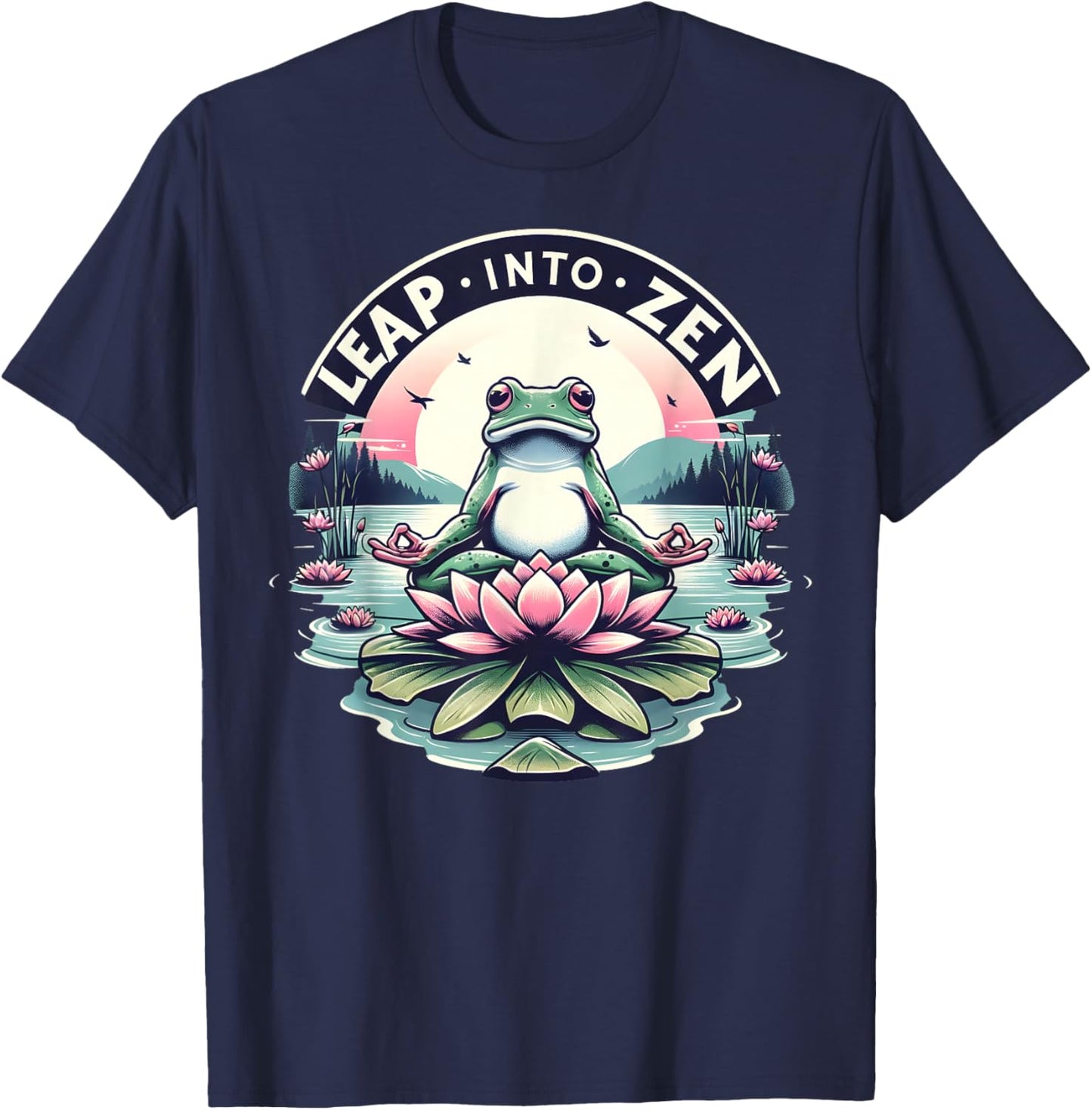 Meditative Frog Lotus Pose Yoga Zen Peaceful Mind T-Shirt - T-Shirt | Navy