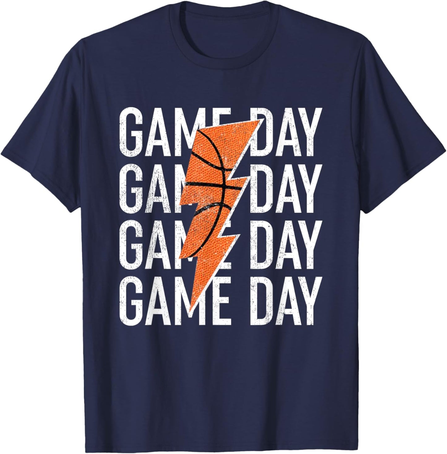 Vintage Game Day Basketball Lightning Bolt Funny Team Sport T-Shirt - T-Shirt | Navy
