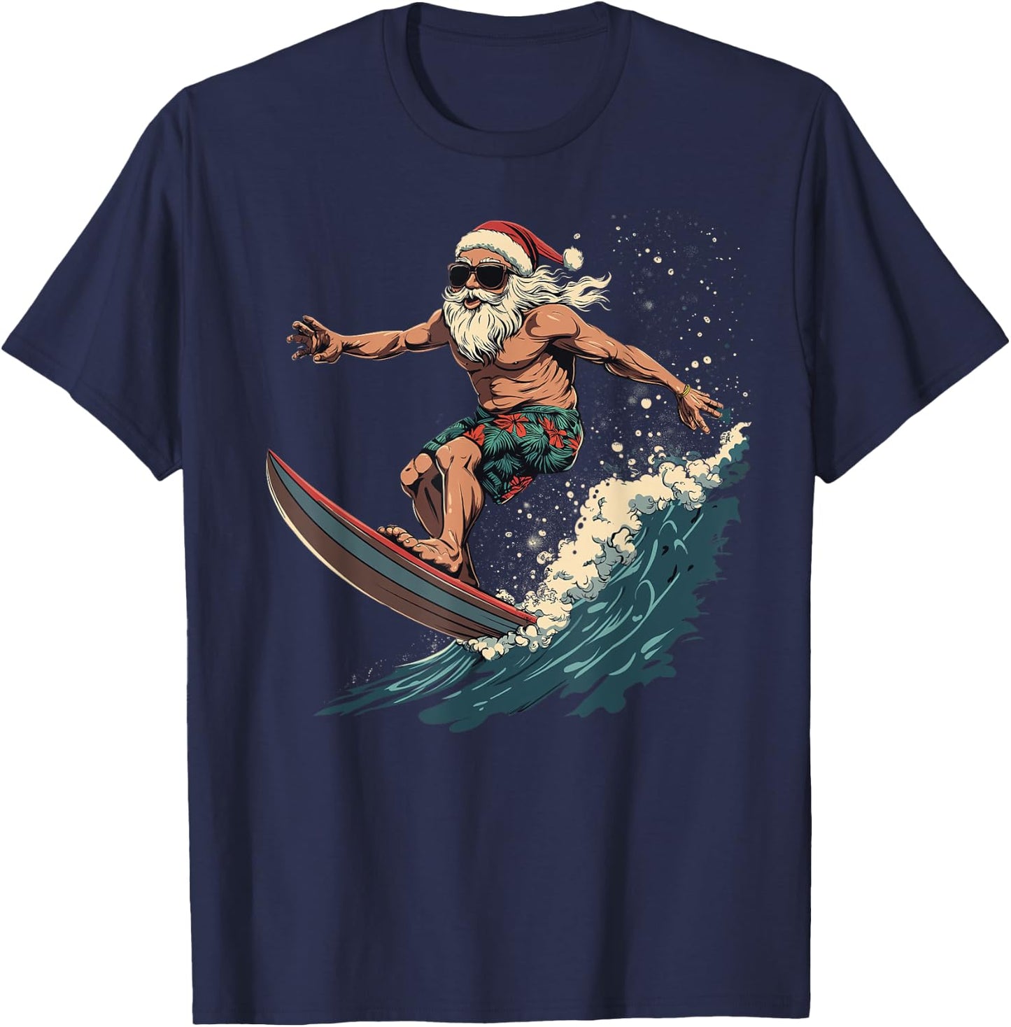 Fun Surfing Santa Hawaii Christmas Waves Surf lover T-Shirt - T-Shirt | Navy