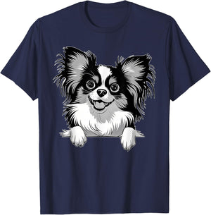 Cute Peeking Papillon Dog Graphic Design T-Shirt - T-Shirt | Navy