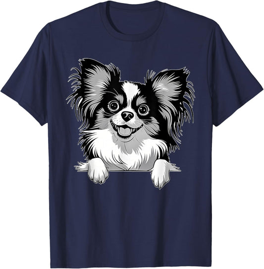 Cute Peeking Papillon Dog Graphic Design T-Shirt - T-Shirt | Navy