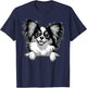 Cute Peeking Papillon Dog Graphic Design T-Shirt - T-Shirt | Navy