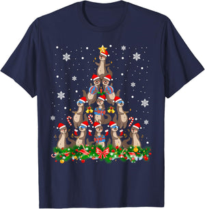 Santa ELF Reindeer Otter Christmas Tree T-Shirt - T-Shirt | Navy