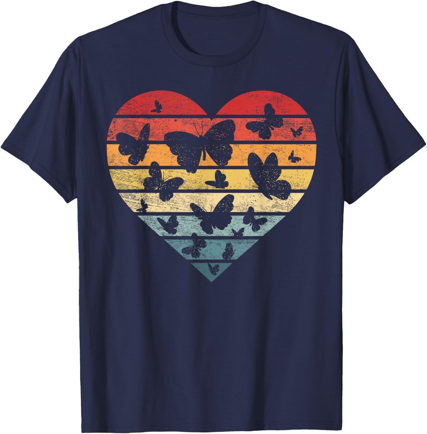 Butterfly Lover Gifts Retro Vintage Heart Silhouette T-Shirt - T-Shirt | Navy