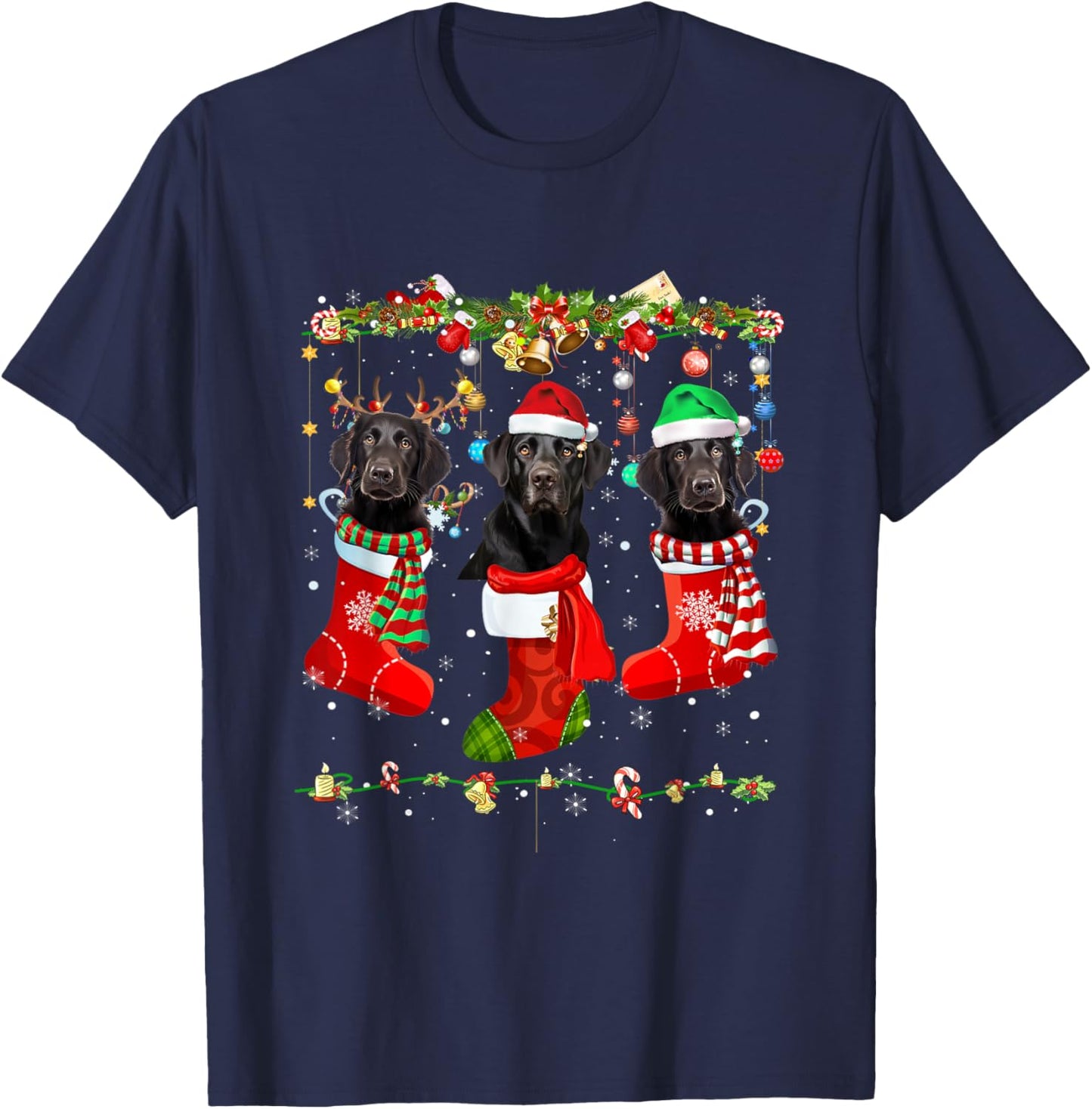 Black Lab Labrador Christmas Socks Funny Xmas Pajama Dog T-Shirt - T-Shirt | Navy