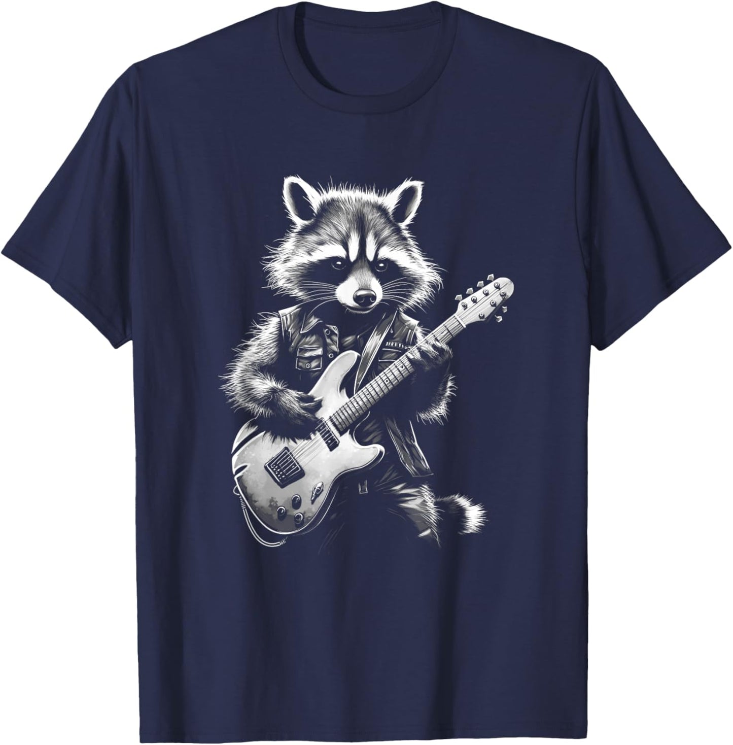 Rock Raccoon Playing Guitar - Funny Guitar Raccoon T-Shirt - T-Shirt | Navy