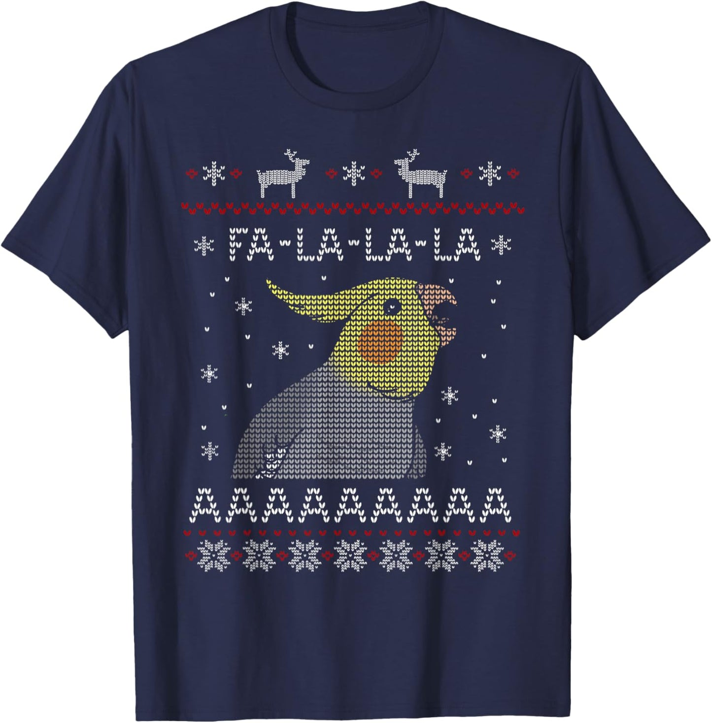 FA LA LA Ugly Christmas Cockatiel Birb Merch Parrot Pattern T-Shirt - T-Shirt | Navy
