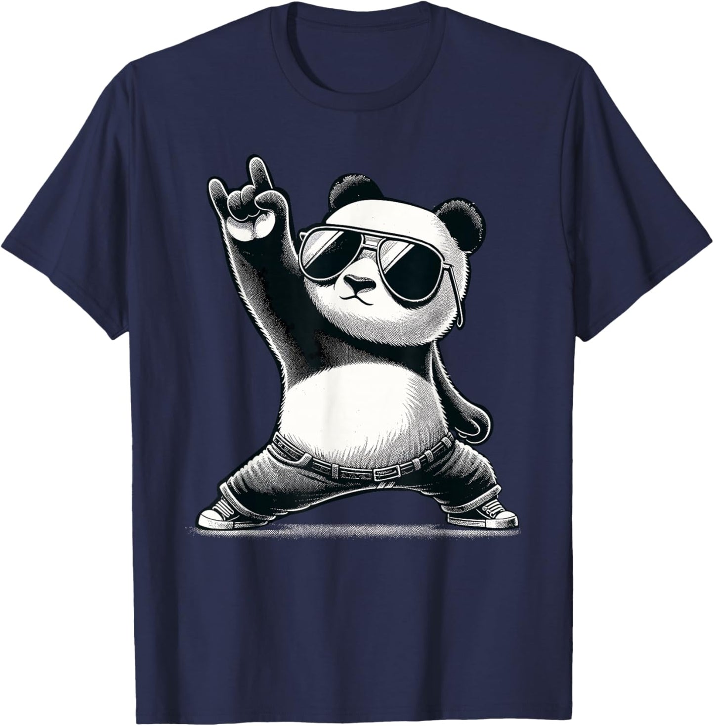 Retro Panda Rock Music Gift Men Kids Women Funny Panda T-Shirt - T-Shirt | Navy