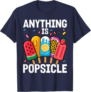 Anything is Popsicle Cool Summer Ice Cream Pattern T-Shirt - T-Shirt | Navy