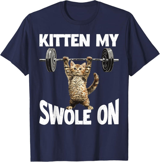 Kitten My Swole On Cute Gym Workout T-Shirt - T-Shirt | Navy