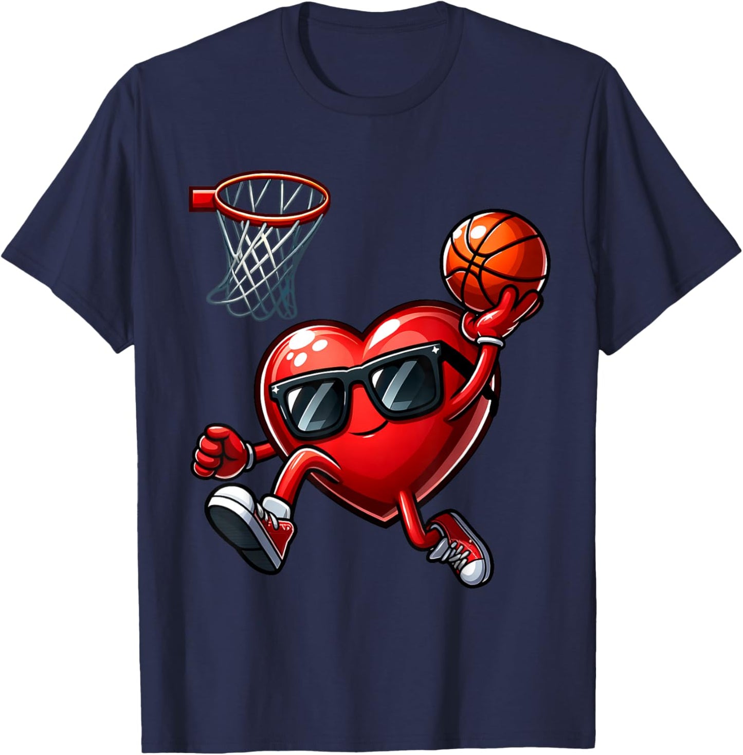 Funny Heart Dunking Basketball Valentines Day Boys Kids T-Shirt - T-Shirt | Navy
