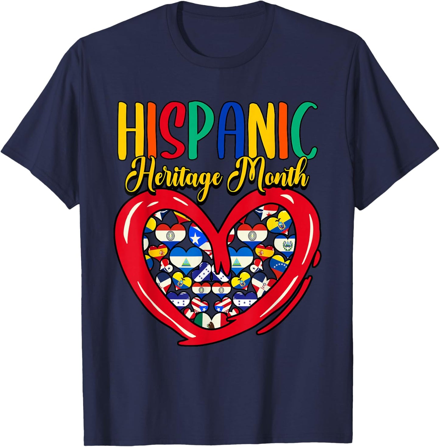 Hispanic Heritage Month All Countries Flags Heart T-Shirt - T-Shirt | Navy
