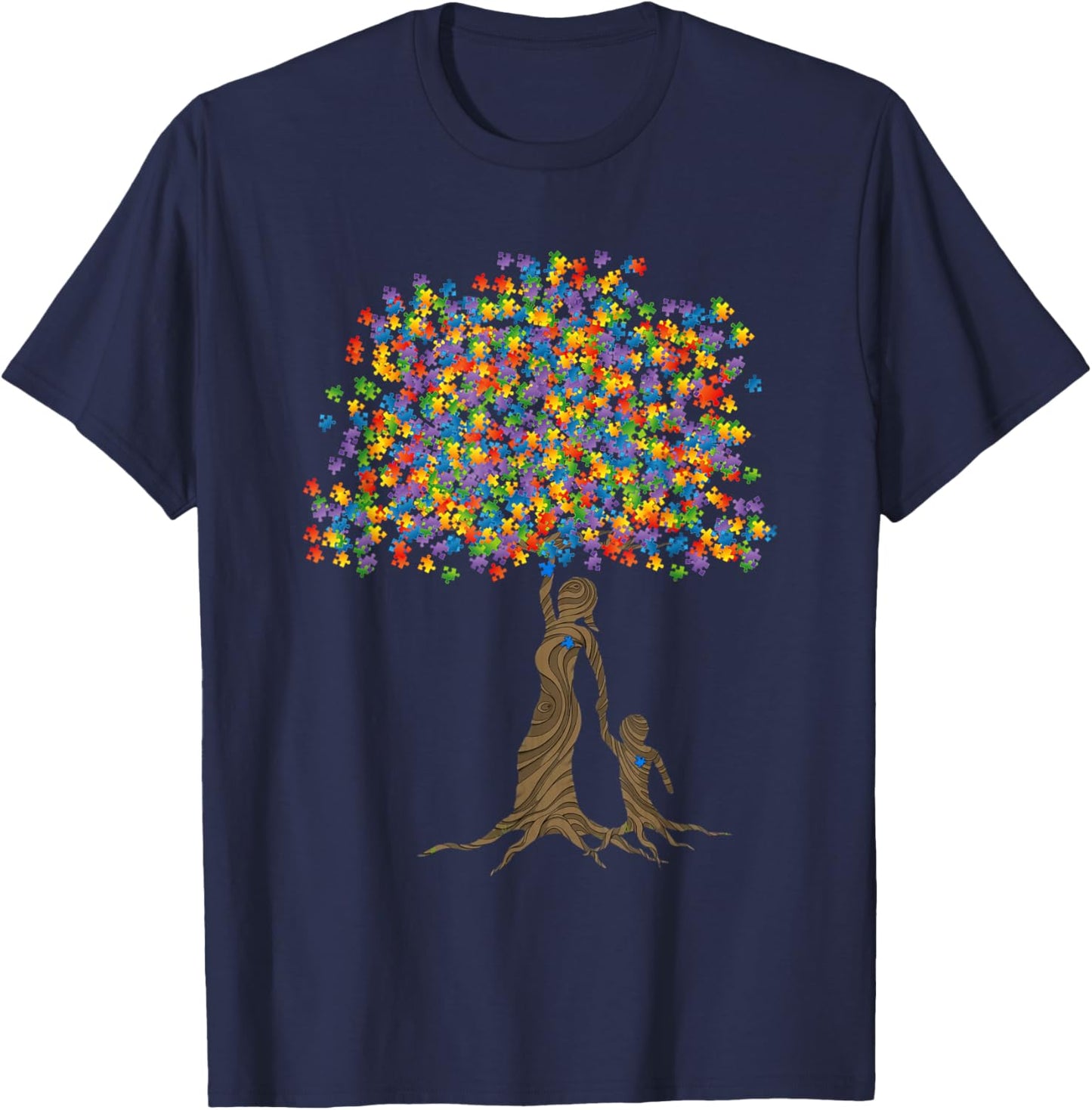 Autism Mom Tree With Puzzle Pieces Mom And Son Kid Matching T-Shirt - T-Shirt | Navy