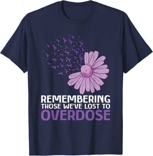 Overcome Drug Addiction And Overdose Awareness Purple Ribbon Sunflower - Women's Classic Fit Black Small T-Shirt - T-Shirt | Navy