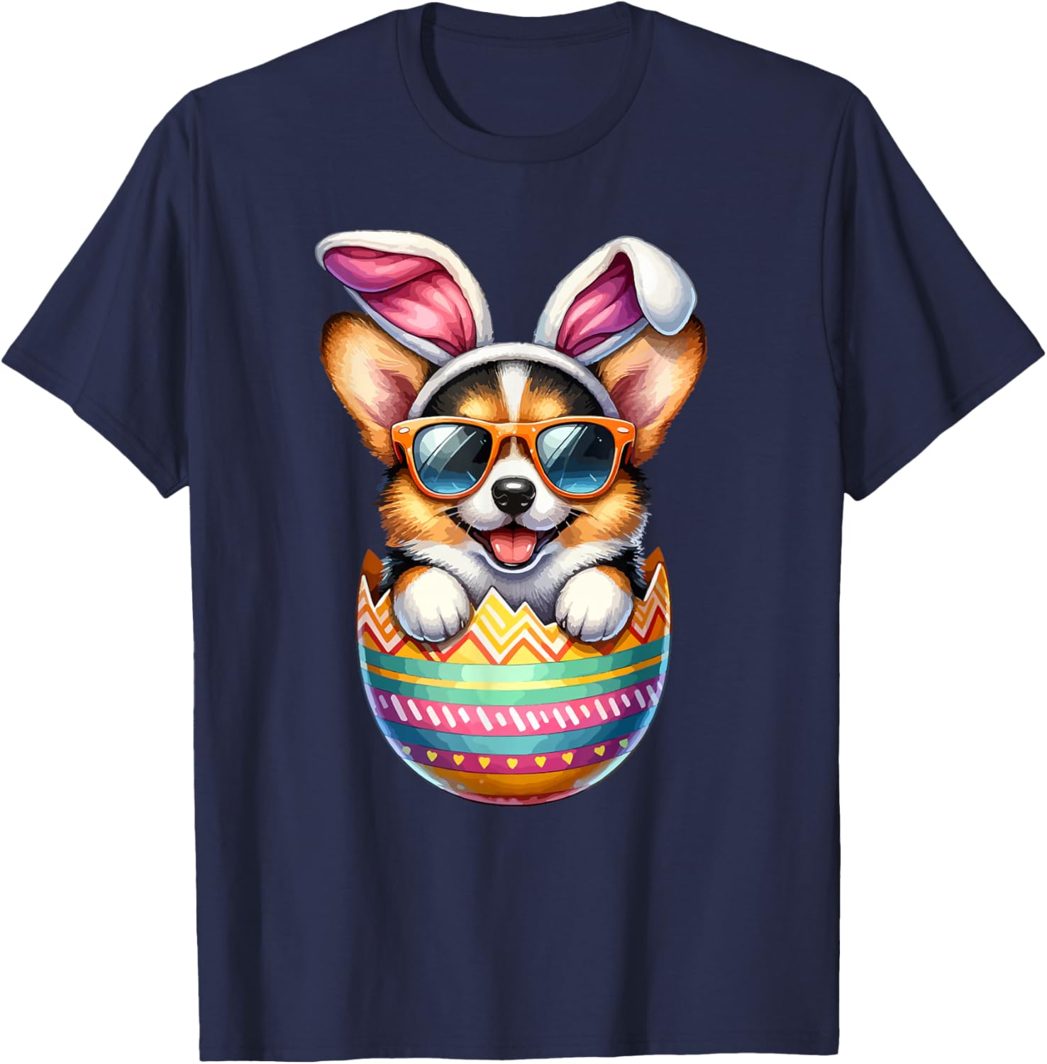 Cute Pembroke Welsh Corgi Egg Easter Day Dog Dad Dog Mom T-Shirt - T-Shirt | Navy