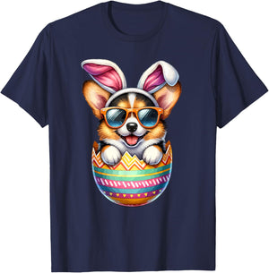 Cute Pembroke Welsh Corgi Egg Easter Day Dog Dad Dog Mom T-Shirt - T-Shirt | Navy