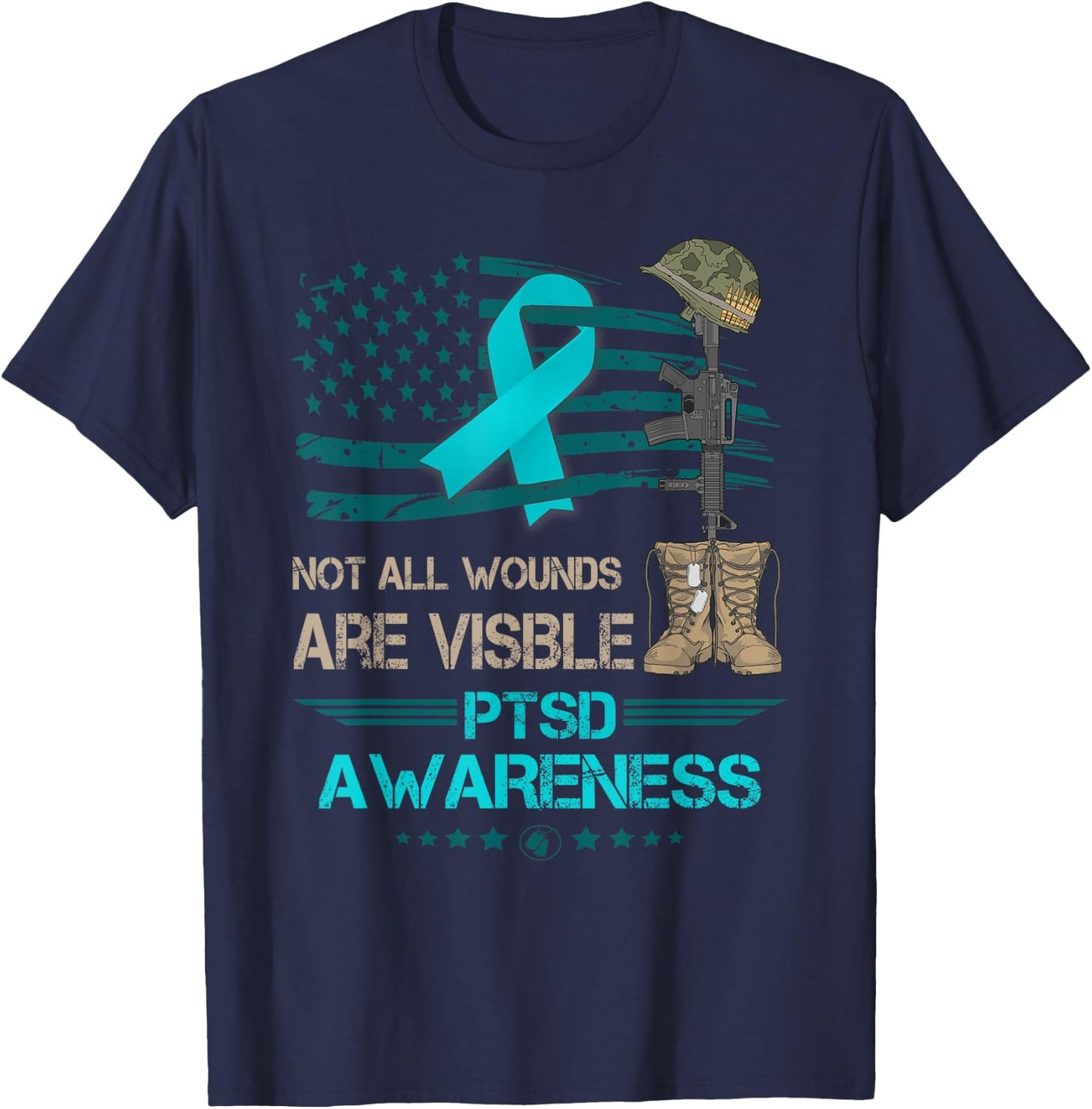 Patriotic Military PTSD Awareness Veterans Suuport T-Shirt - T-Shirt | Navy