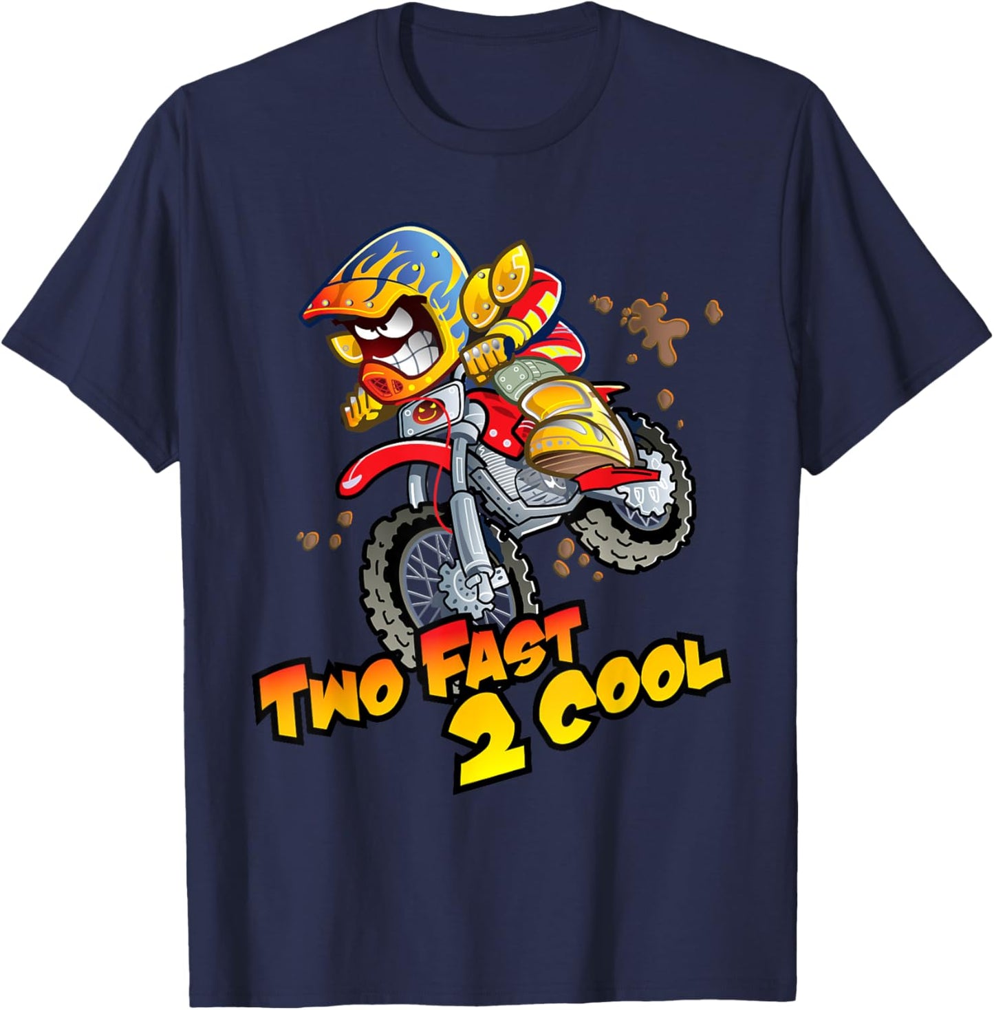 Two Fast 2 Cool Motocross Dirt Bike 2nd Birthday Party Gift T-Shirt - T-Shirt | Navy