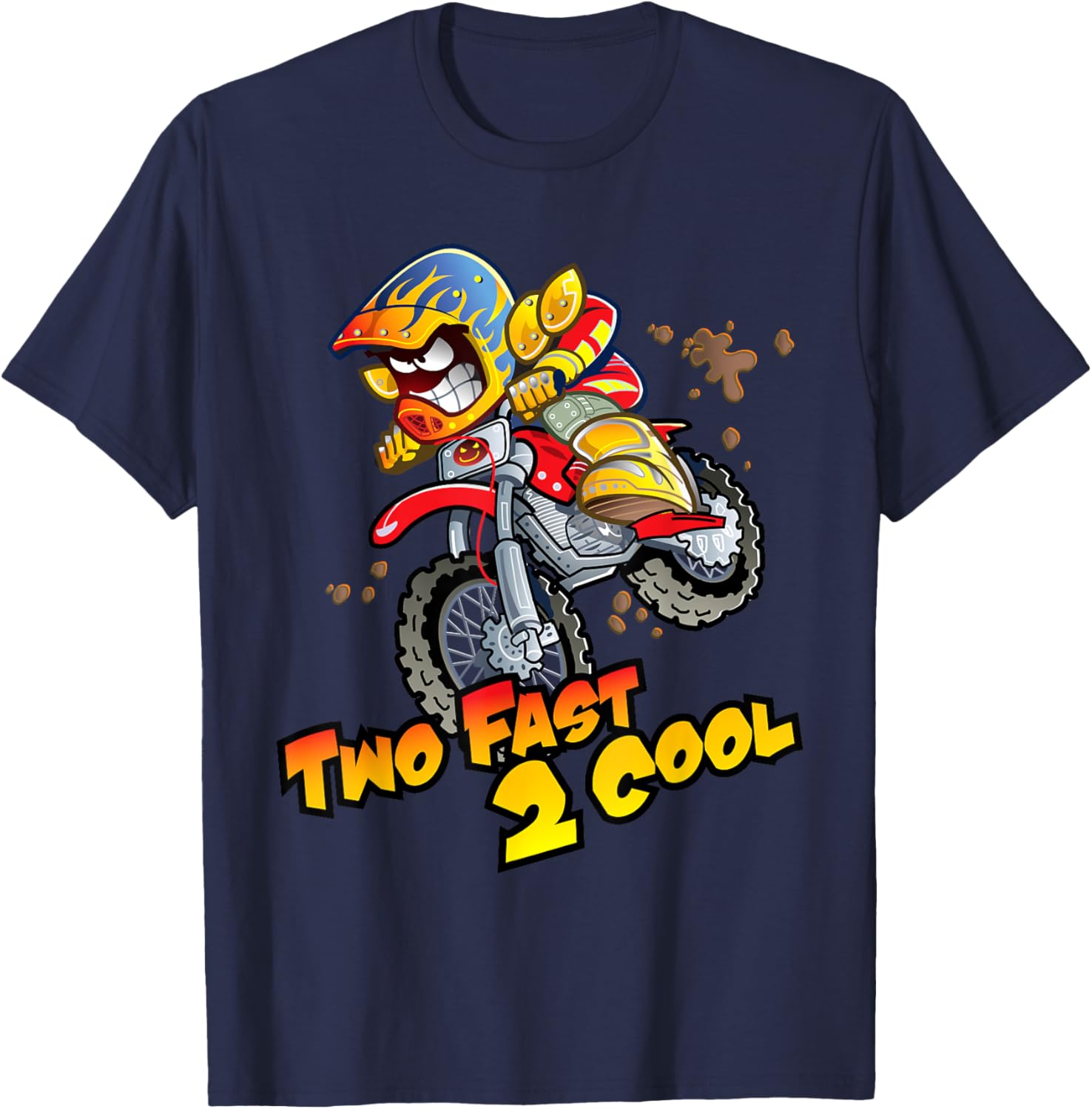 Two Fast 2 Cool Motocross Dirt Bike 2nd Birthday Party Gift T-Shirt - T-Shirt | Navy