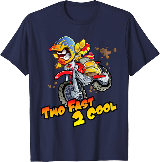 Two Fast 2 Cool Motocross Dirt Bike 2nd Birthday Party Gift T-Shirt - T-Shirt | Navy