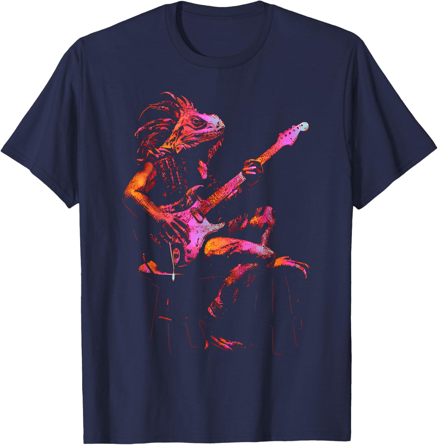 Iguana Playing Bass Guitar Punk Rock Rock & Roll Music T-Shirt - T-Shirt | Navy