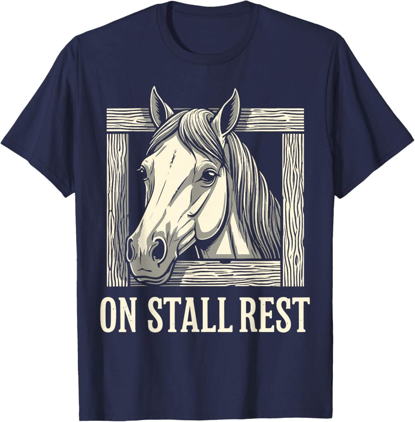 On Stall Rest, Equestrian Horse Stable, Horse Riding T-Shirt - T-Shirt | Navy