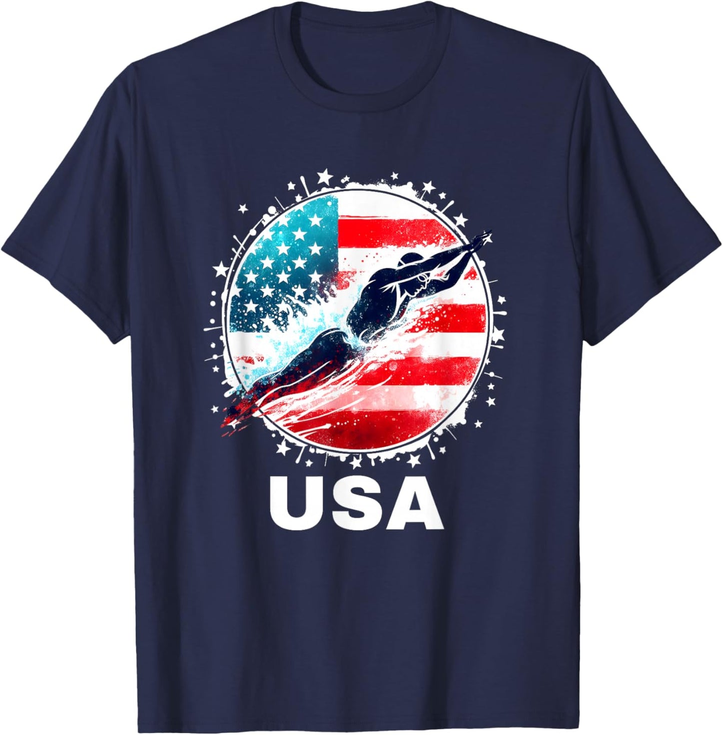Swimming United States Team Apparel American Flag Swimming Women Kids Men T-Shirt - T-Shirt | Navy