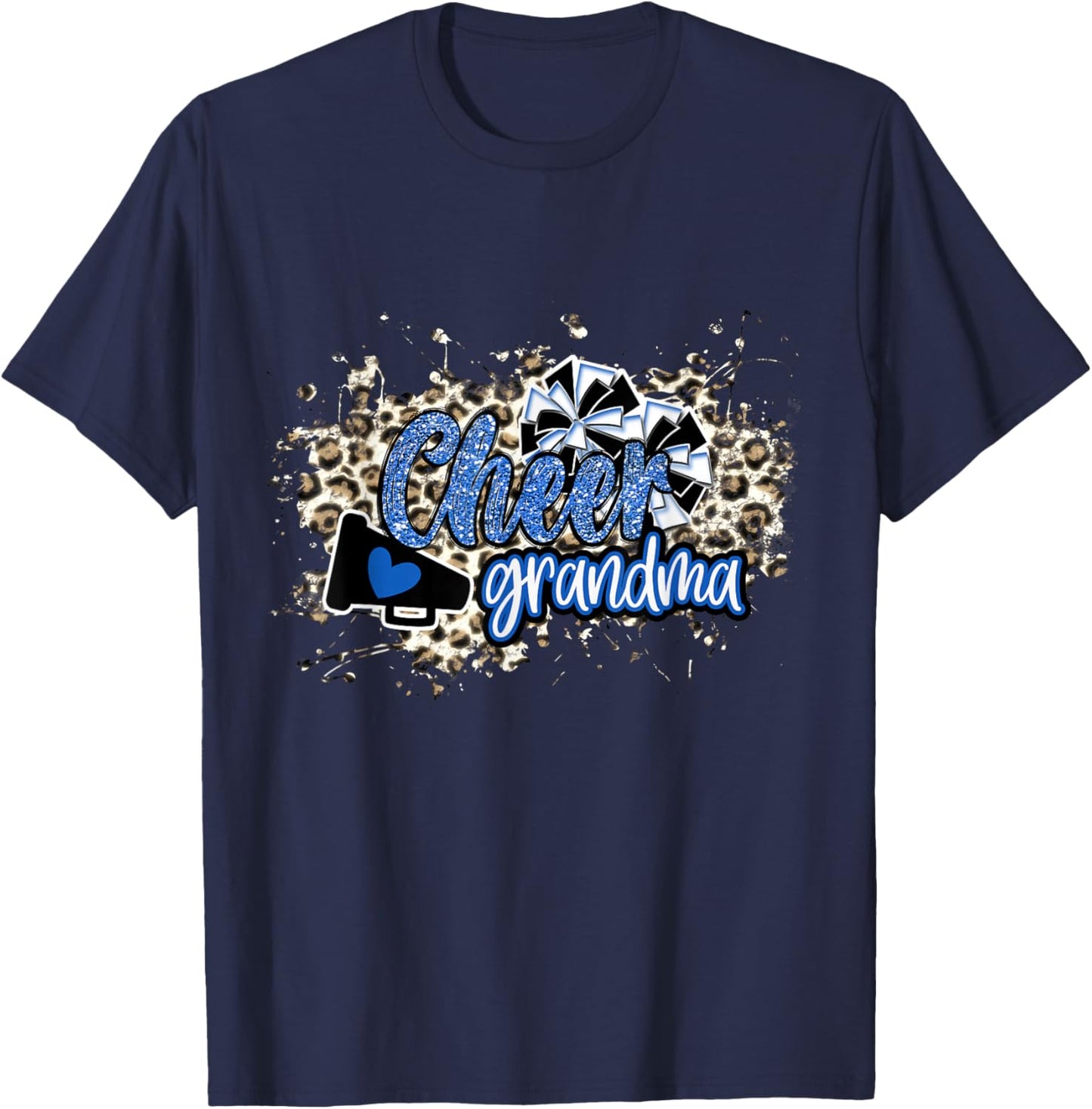 Cheer Grandma Shirt, Megaphone Blue Leopard Cheetah Print T-Shirt - T-Shirt | Navy