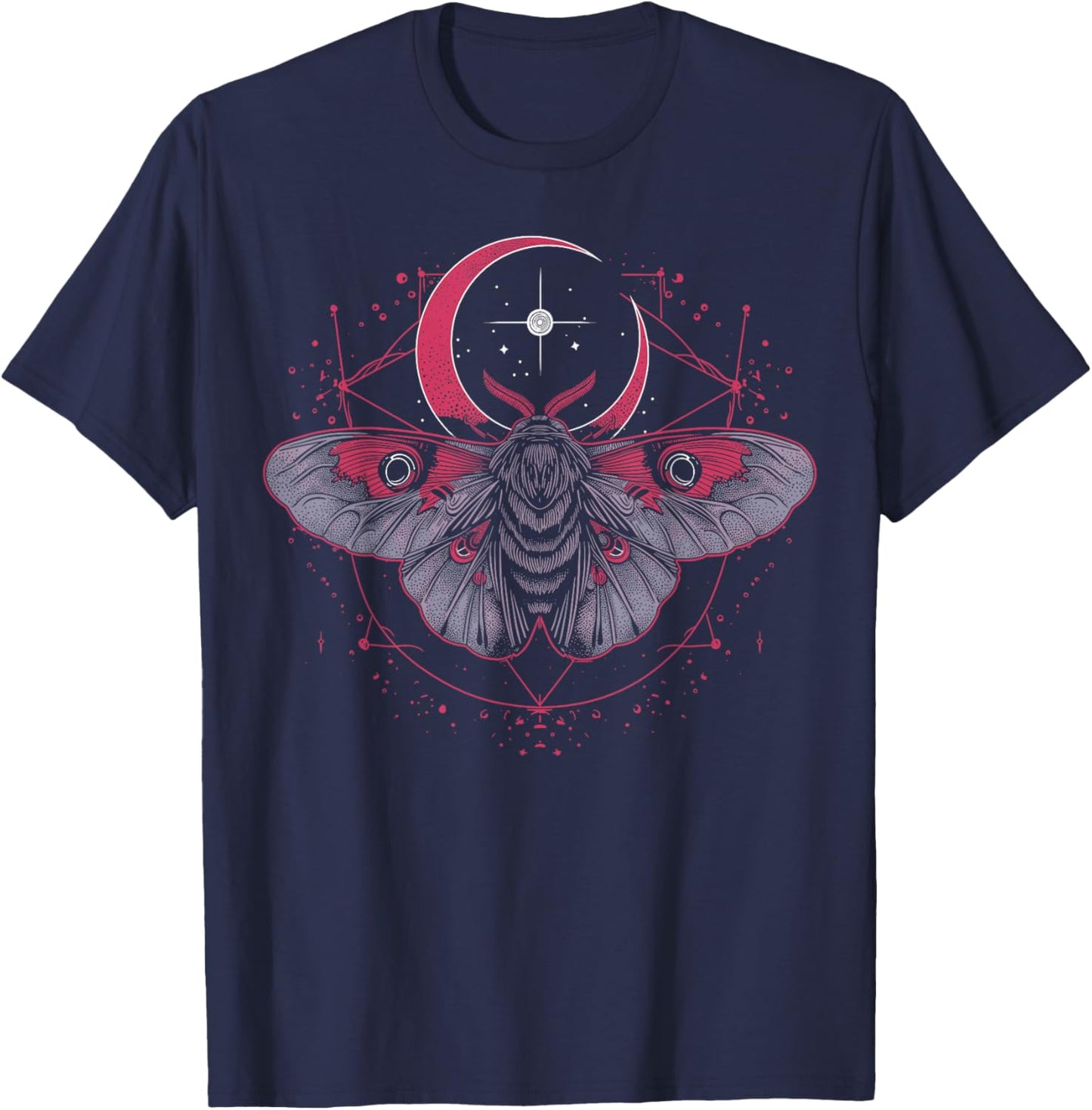 Celestial Moon Moth | Gothic Goth Witch Occult Aesthetic T-Shirt - T-Shirt | Navy