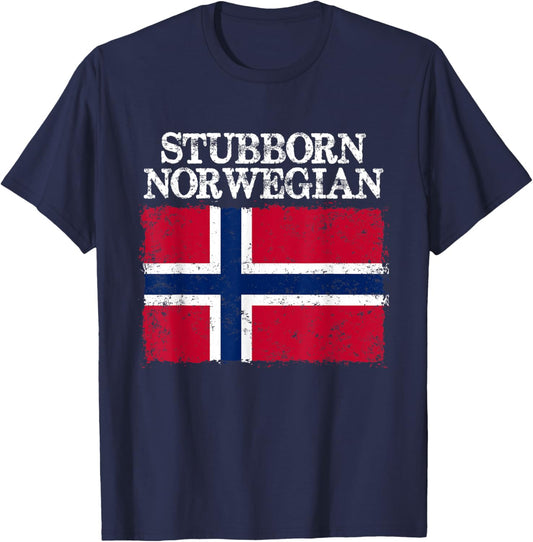 Stubborn Norwegian Norway Flag Vintage T-Shirt - T-Shirt | Navy