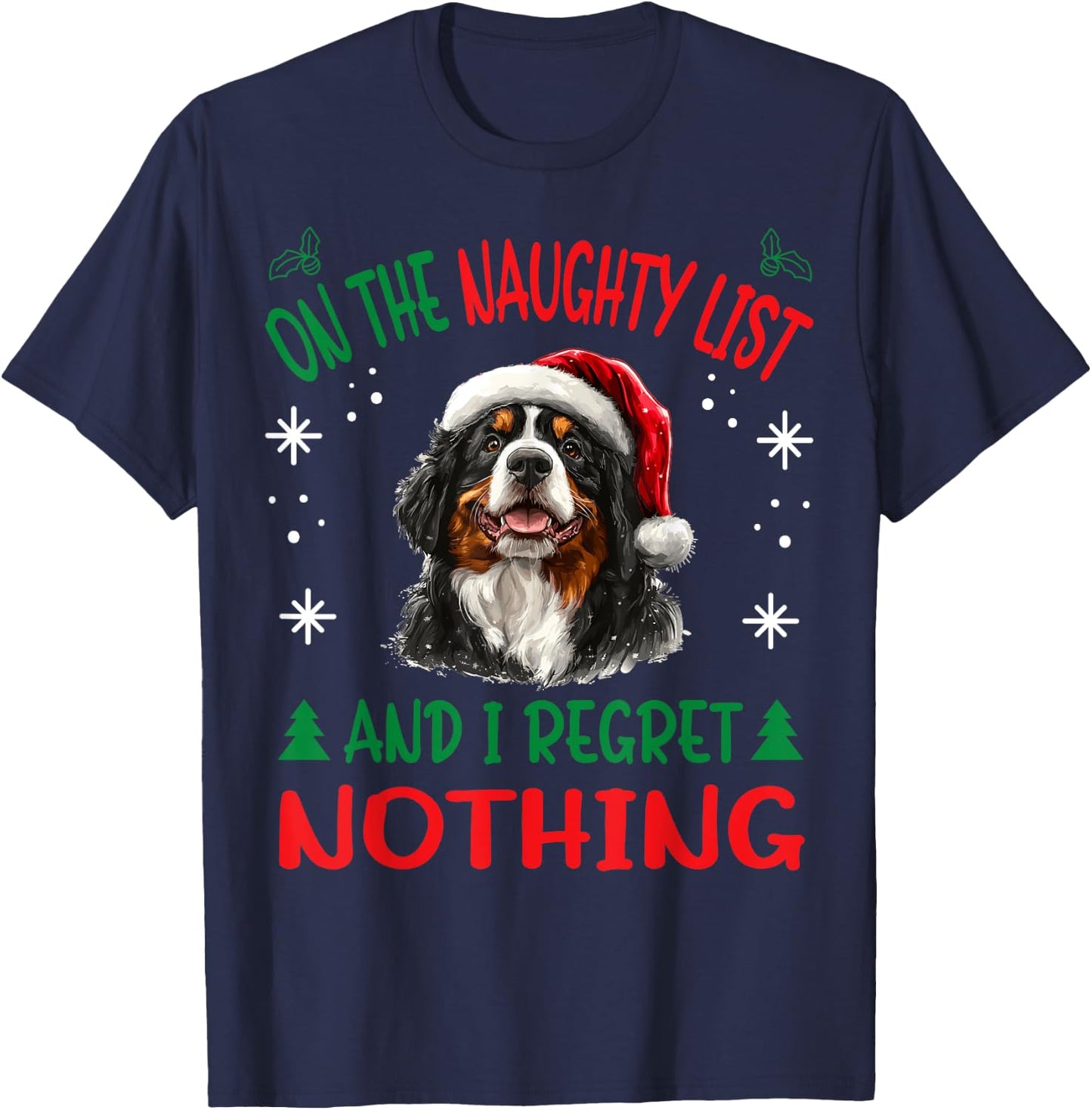 Bernese Mountain Christmas Dog Breed Designs -Adults, Kids - Black, Small - Short Sleeve - Christmas, Cute - Winter T-Shirt - T-Shirt | Navy