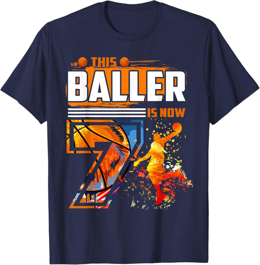 This Baller Is Now 7 Cool Basketball 7th birthday 7 yrs Old T-Shirt - T-Shirt | Navy