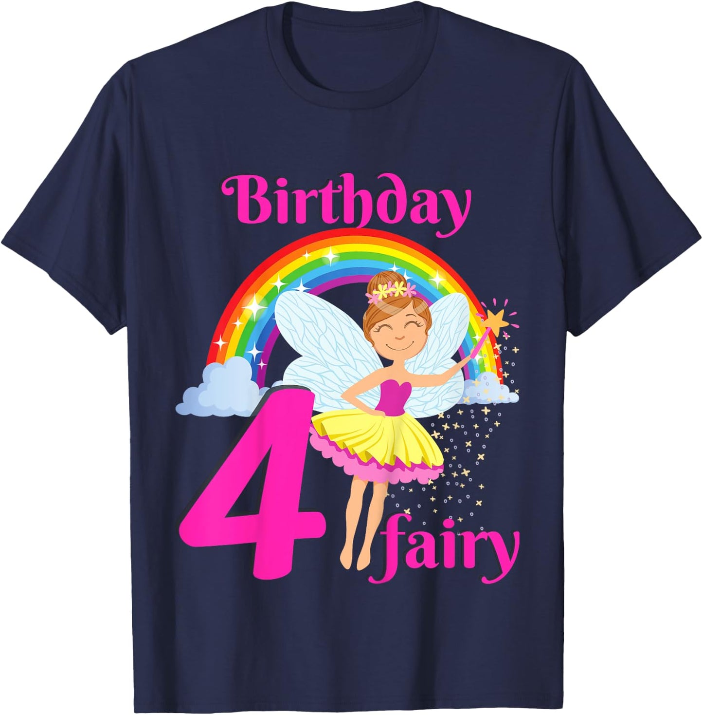 Kids Fairy Birthday Party 4 years old Fairy Birthday Party Theme T-Shirt - T-Shirt | Navy