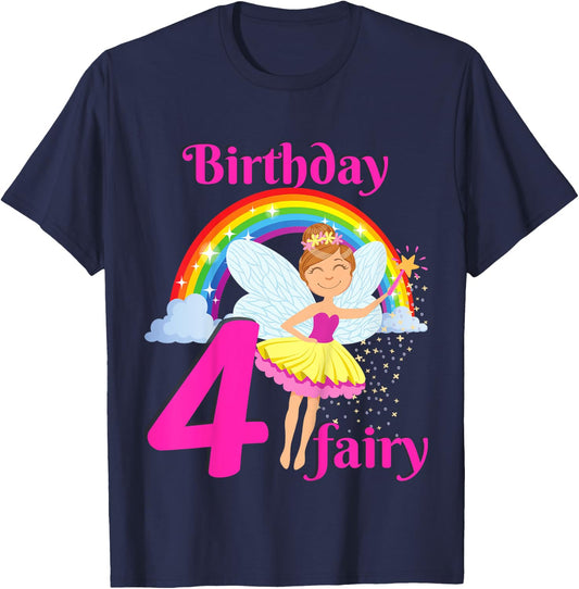 Kids Fairy Birthday Party 4 years old Fairy Birthday Party Theme T-Shirt - T-Shirt | Navy