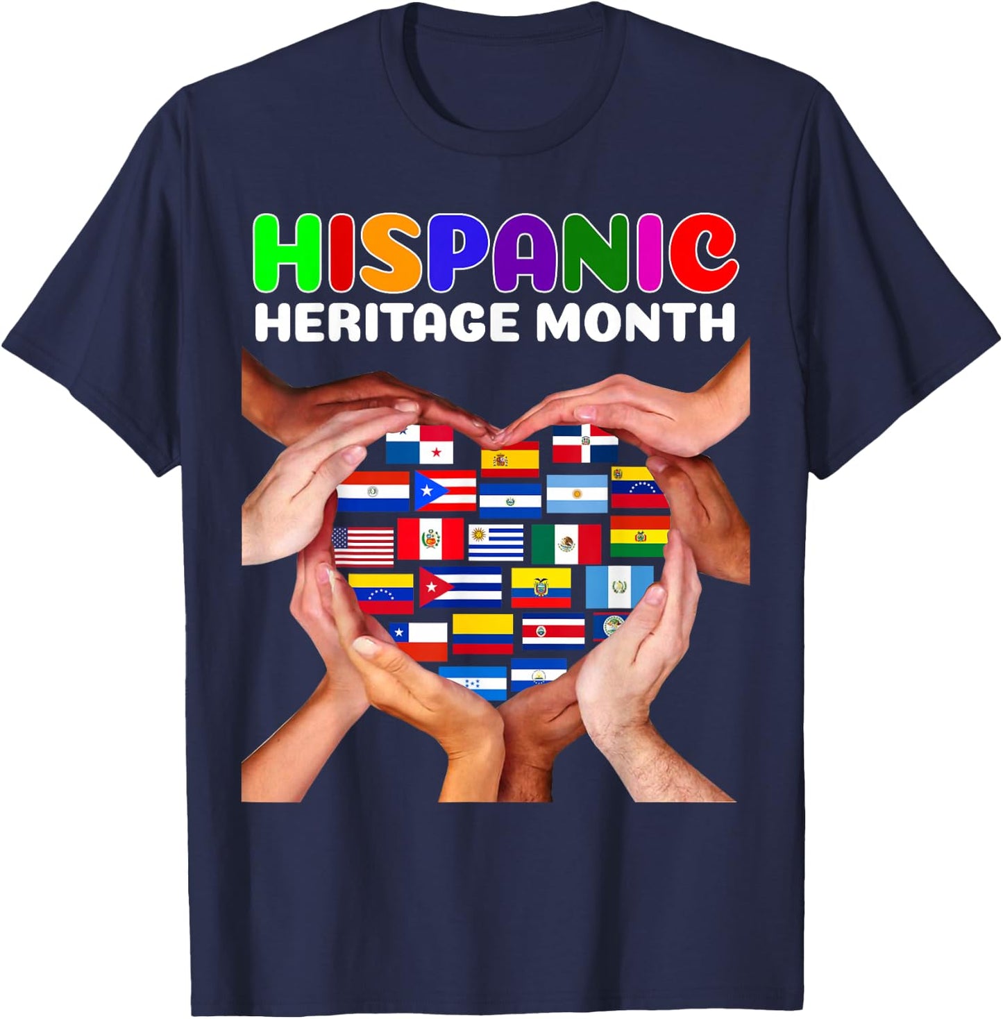 Hispanic Heritage Month All Countries Heart Hands T-Shirt - T-Shirt | Navy