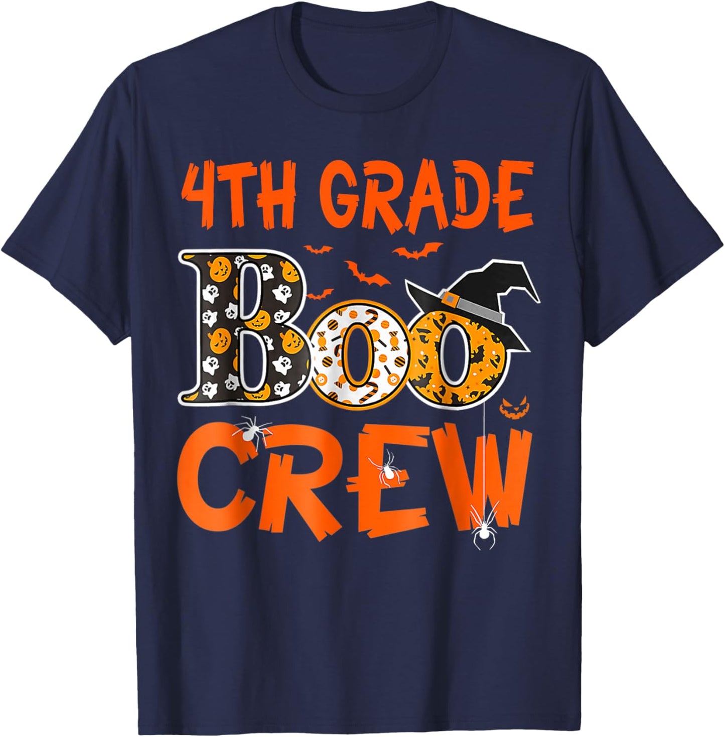 4th Grade Boo Crew Teacher Student Funny Halloween T-Shirt - T-Shirt | Navy