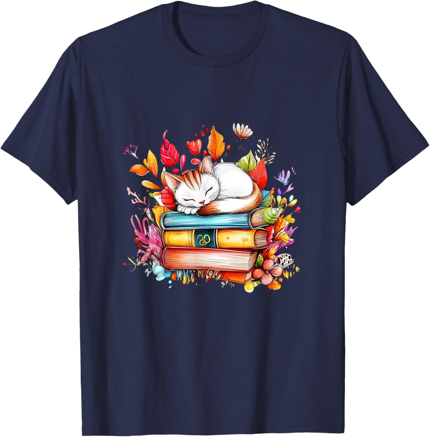 The Cozy Cat Reader’s Realm T-Shirt - T-Shirt | Navy