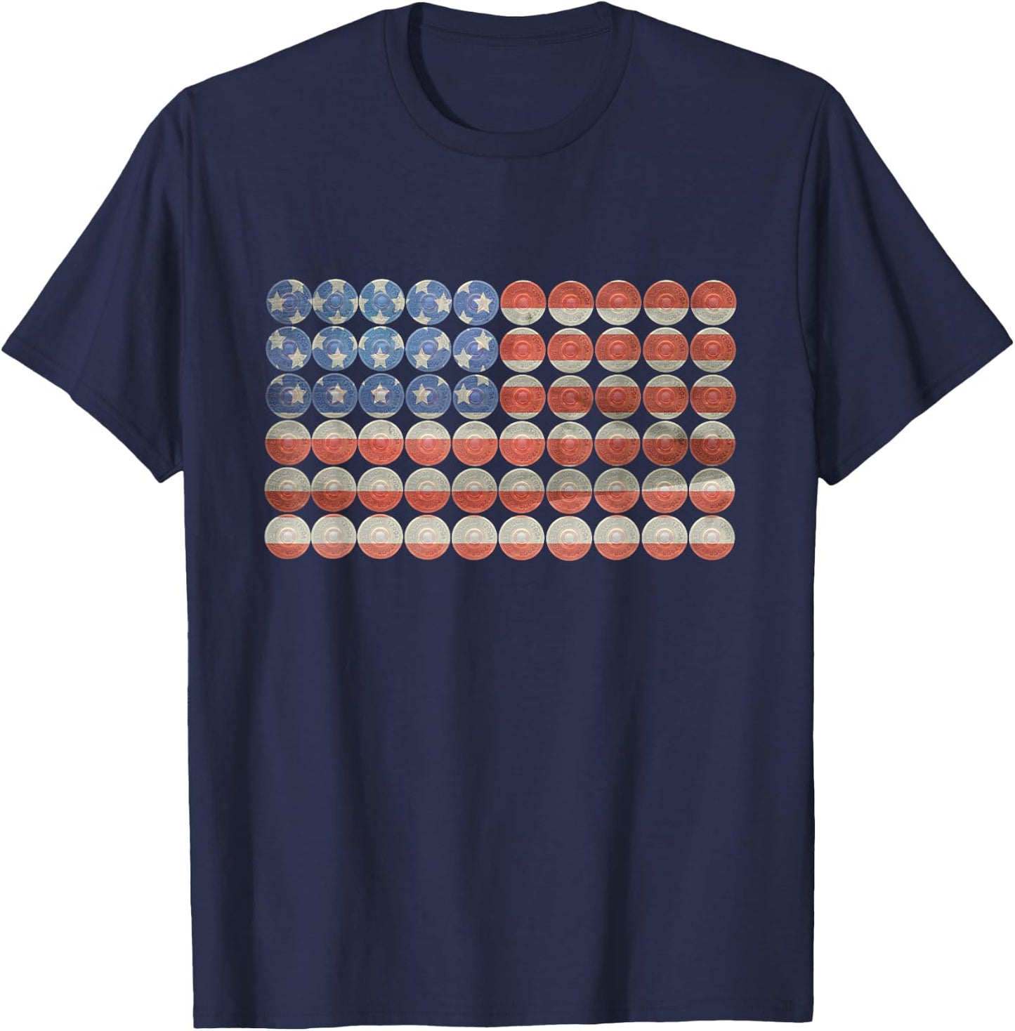 Trap Shooting American Flag Shotgun Shells | Hunting Gift T-Shirt - T-Shirt | Navy
