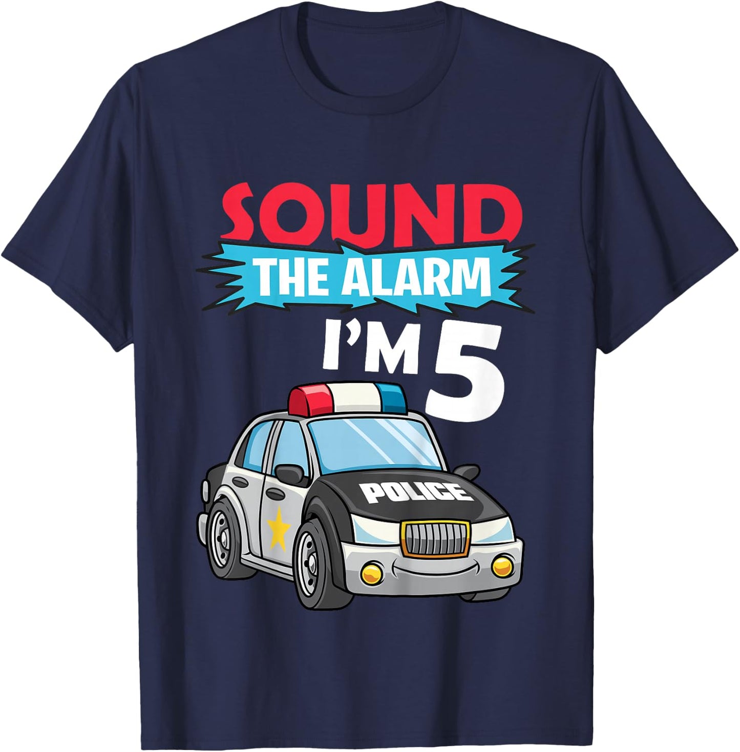Kids Birthday Boy Shirt 5 Years Old Police Car Policeman Cop T-Shirt - T-Shirt | Navy