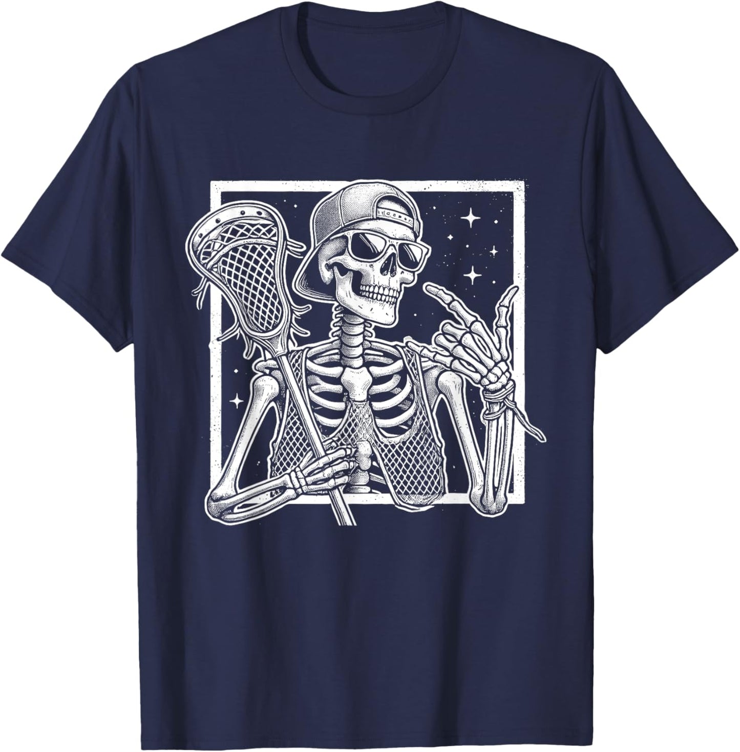 Skeleton Lacrosse Player Birthday Halloween Kids T-Shirt - T-Shirt | Navy