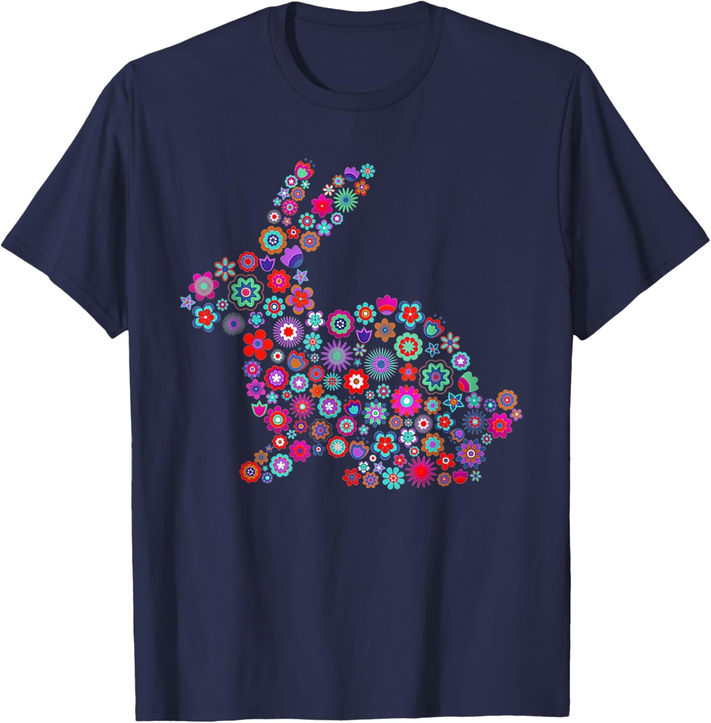 Floral Easter Bunny Women Girls Spring Flowers Rabbit T-Shirt - T-Shirt | Navy